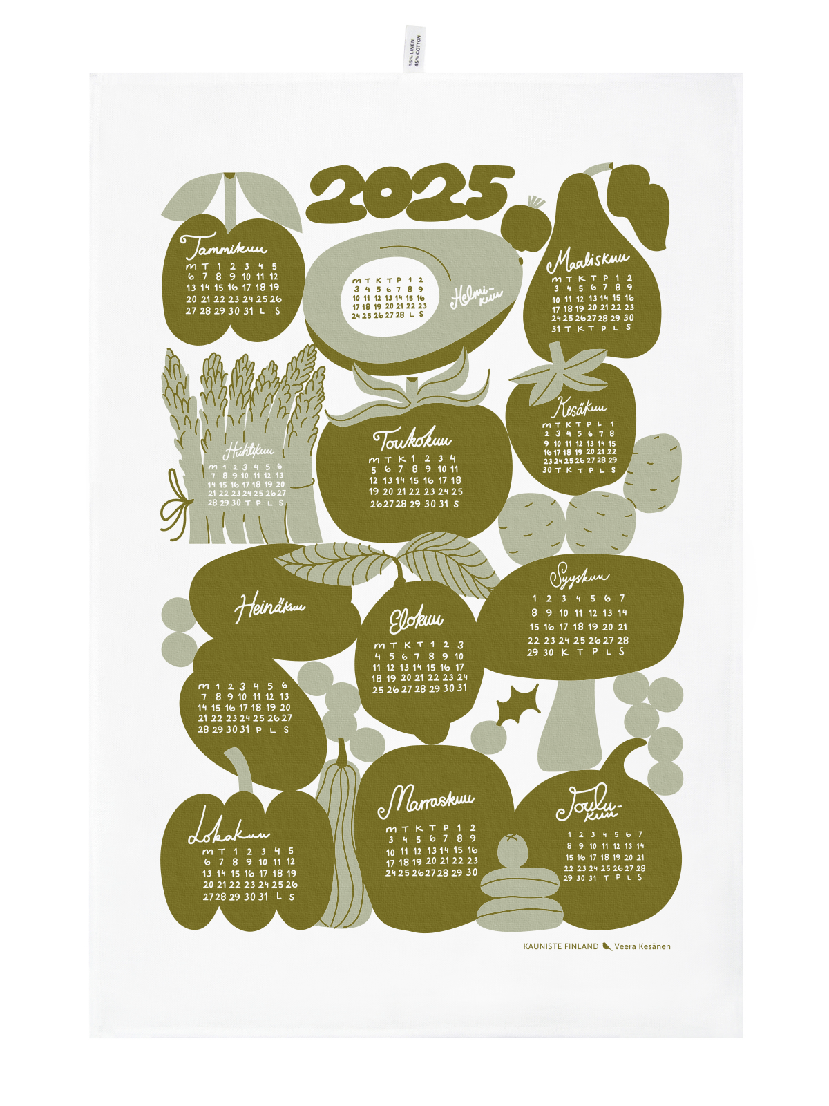 2025 Calendar Kitchen Towel Green Kauniste 2025 calendar kitchen towel green kauniste