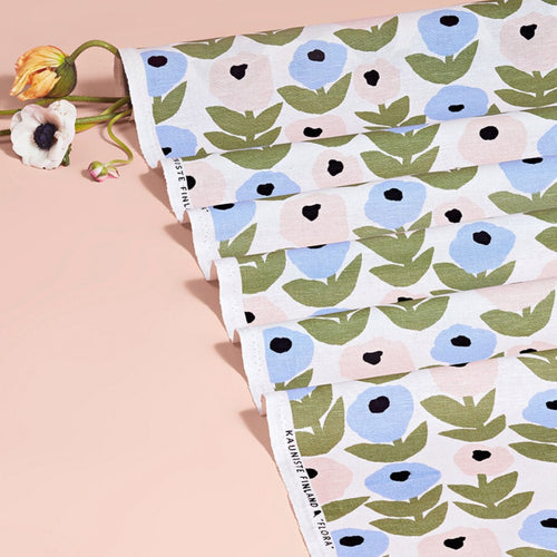 Flora Blue Linen Fabric