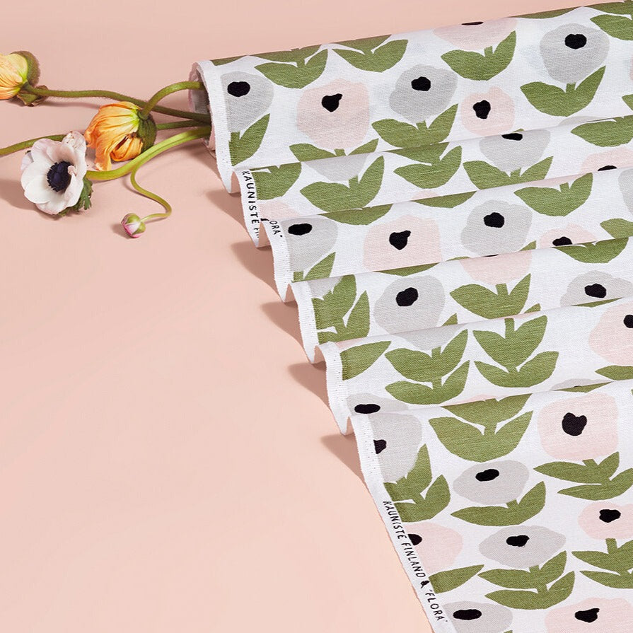 Flora Grey Linen Fabric
