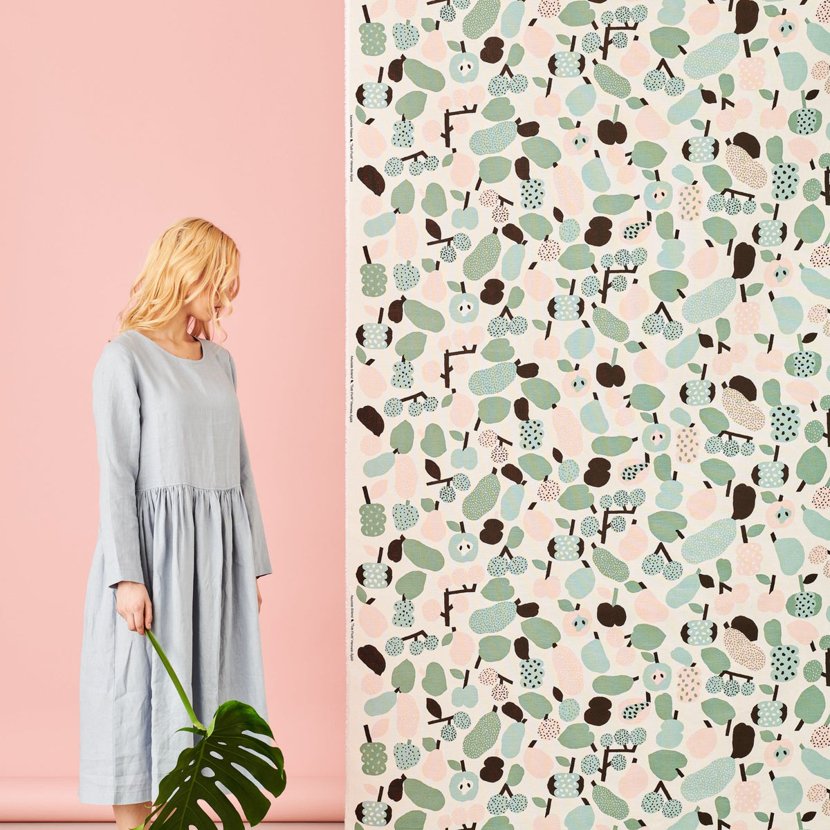 Tutti Frutti Light Green Linen Fabric